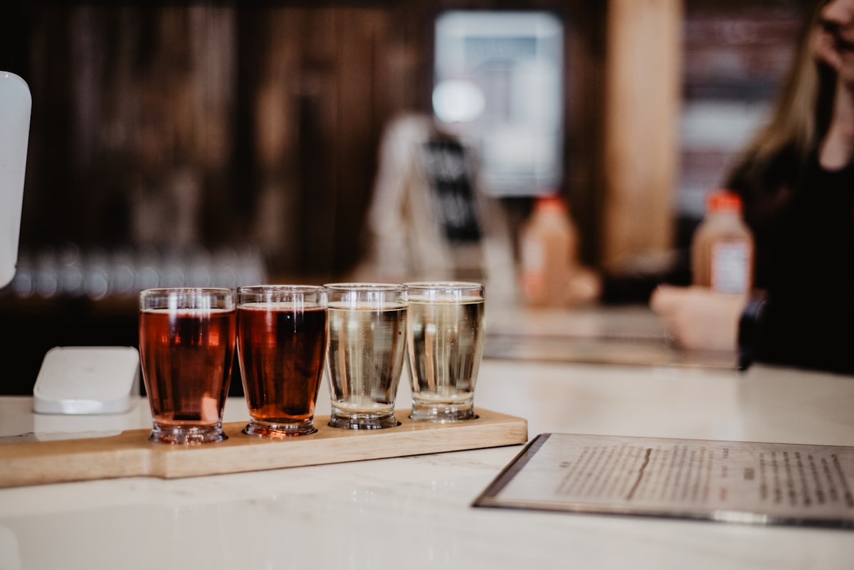 Craft beer flight tasting glasses at Montana wedding reception