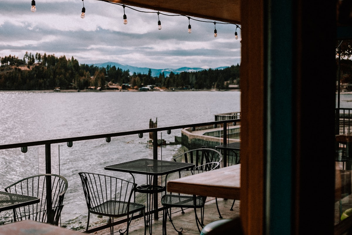 Waterfront wedding ceremony setup at Flathead Lake Montana