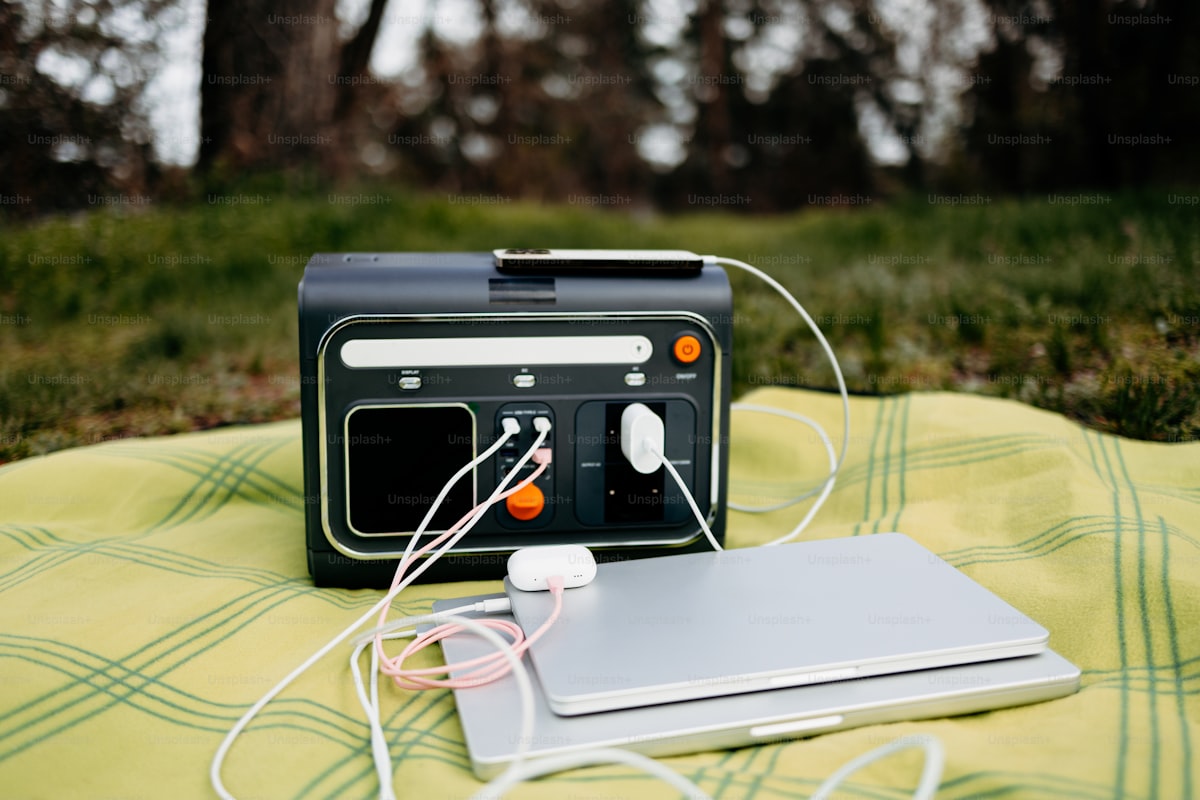 Portable power station running sound gear at a remote Montana ceremony site with no outlets