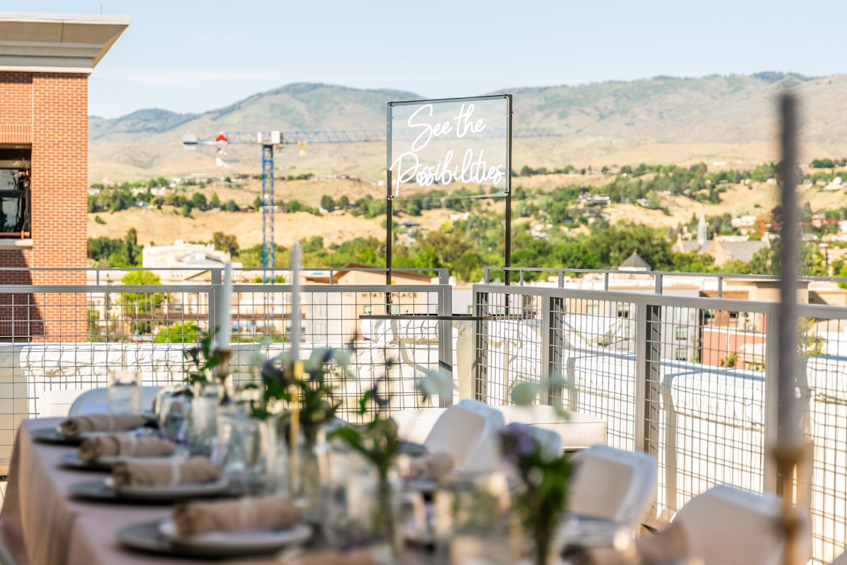 Wedding sound equipment setup at outdoor Montana venue