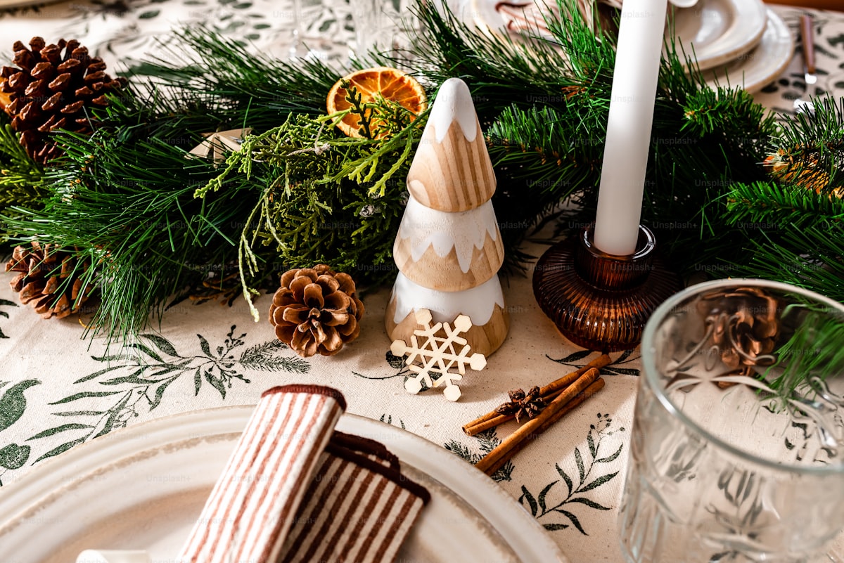 Cozy Montana winter wedding reception with evergreen decor and candlelight