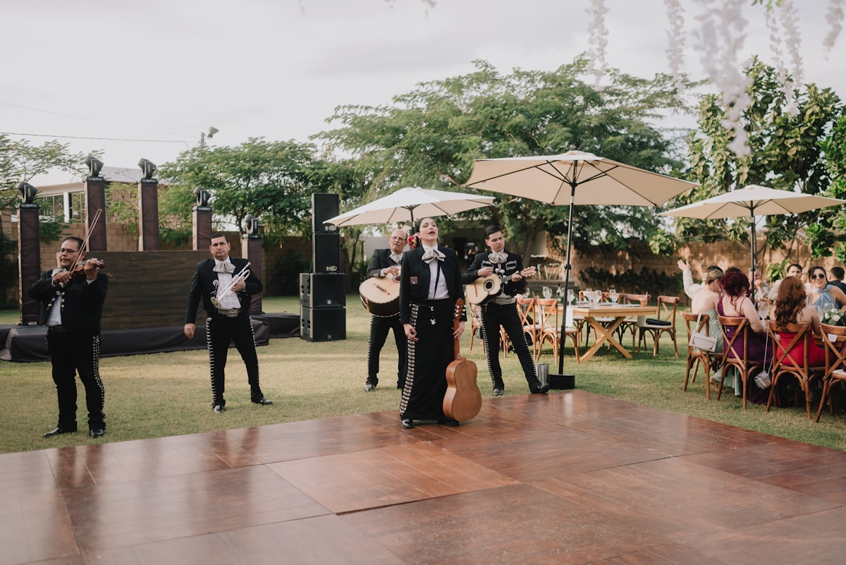 Professional DJ sound equipment set up at outdoor Montana wedding venue