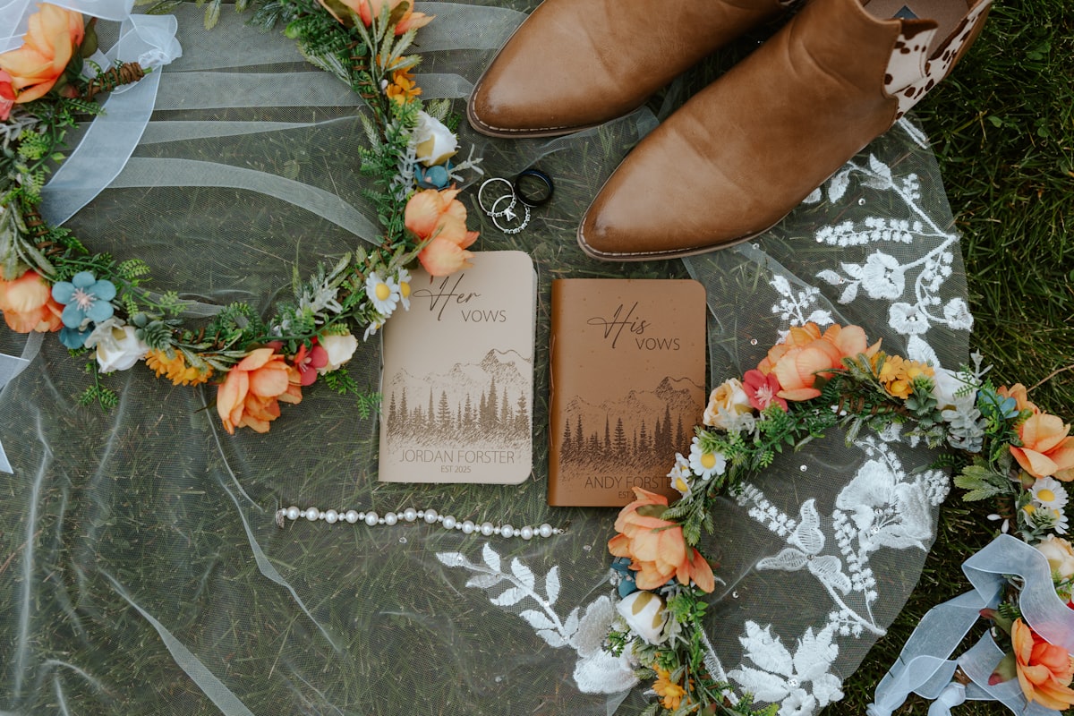Montana-themed wedding photo booth props and setup